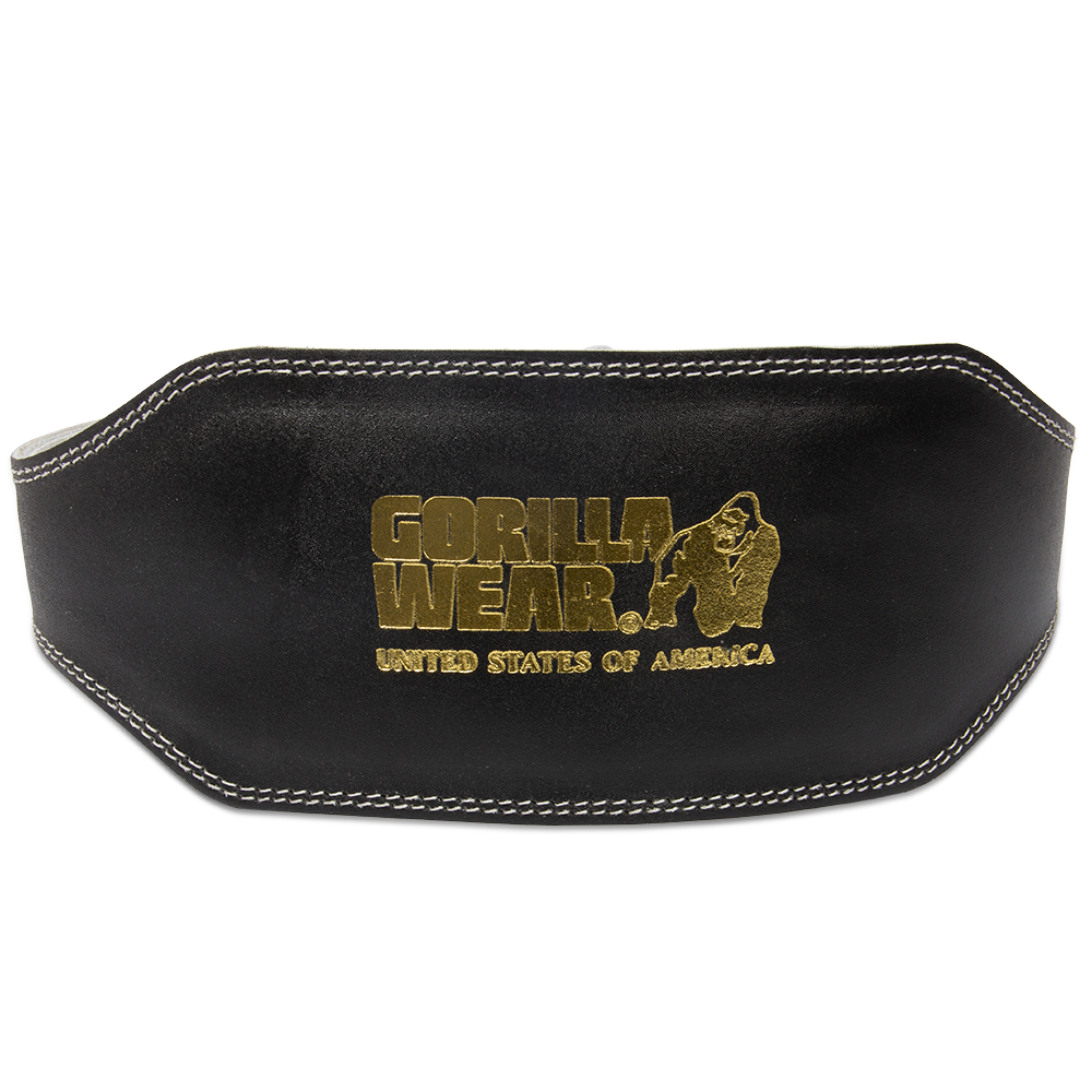 Gorilla Wear 6 Inch Padded Leather Lifting Belt | Black/Gold