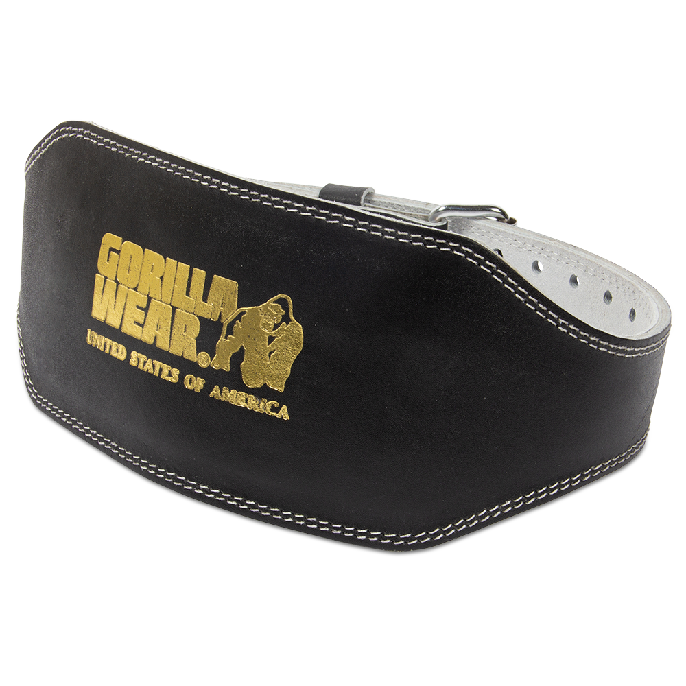 Gorilla Wear 6 Inch Padded Leather Lifting Belt | Black/Gold