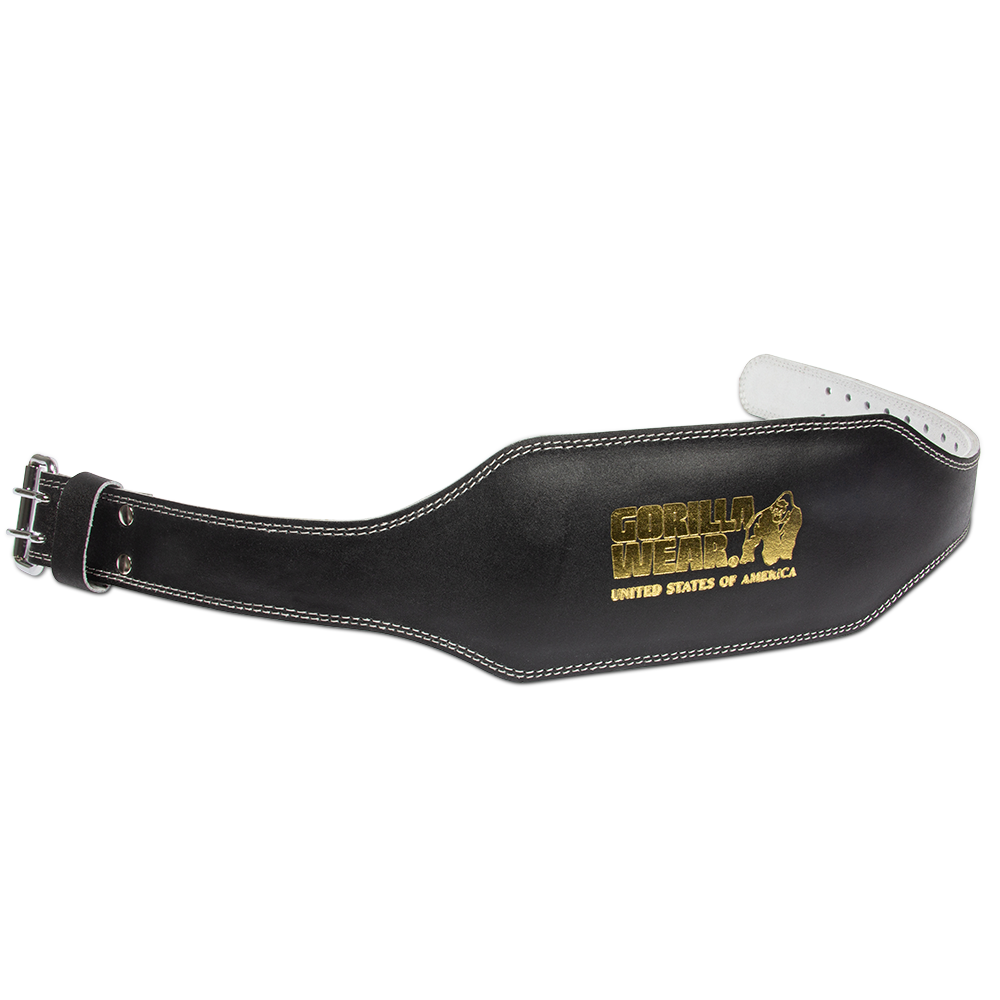 Gorilla Wear 6 Inch Padded Leather Lifting Belt | Black/Gold