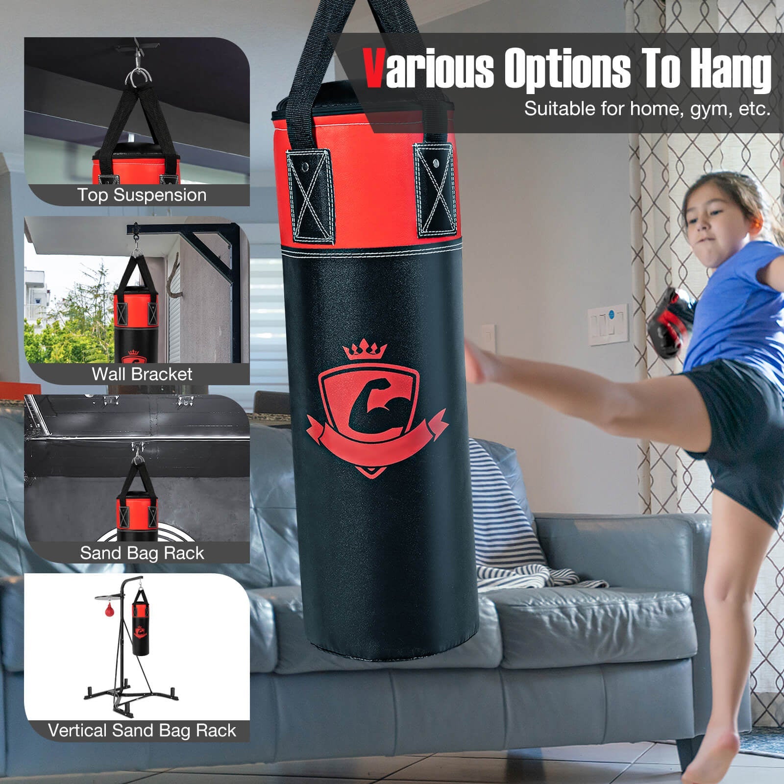 Kids Hanging Punching Bag Set with Punching Gloves Black | 11 LBS