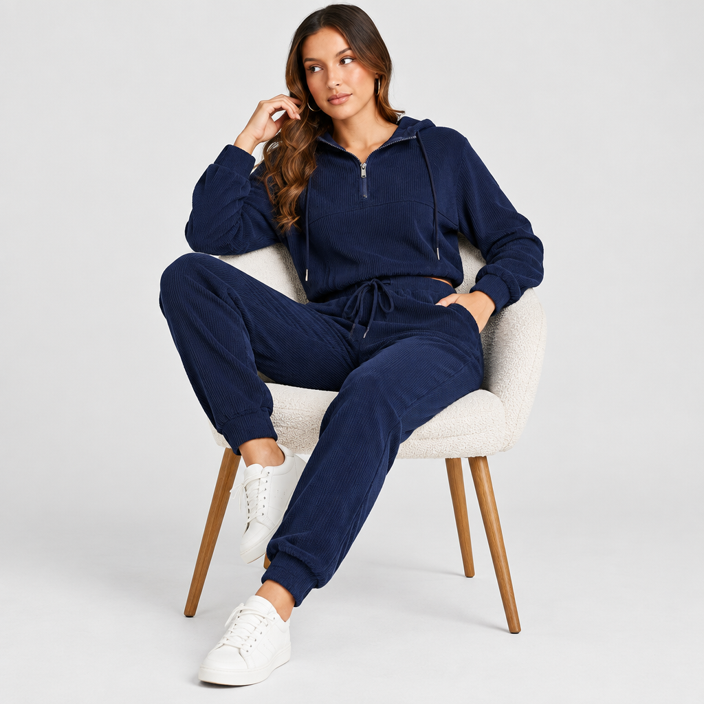 Drawstring Half Zip Hoodie and Joggers Active Set