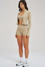 The Sizzle Zip Jacket Sports Bra Shorts | 3-Piece Set