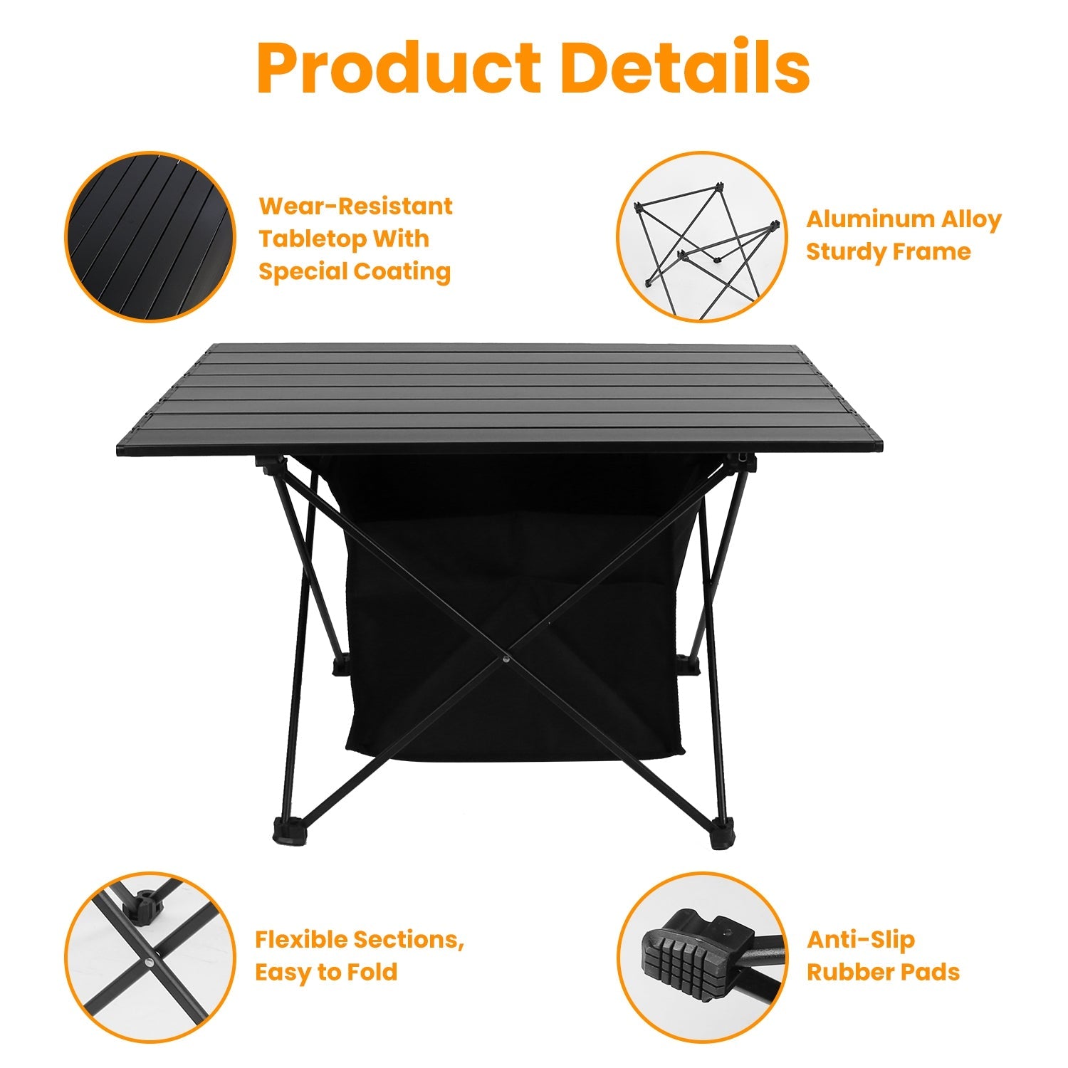 Foldable Camping Table with Storage Basket | Rustproof Aluminum Alloy & Roll-Up