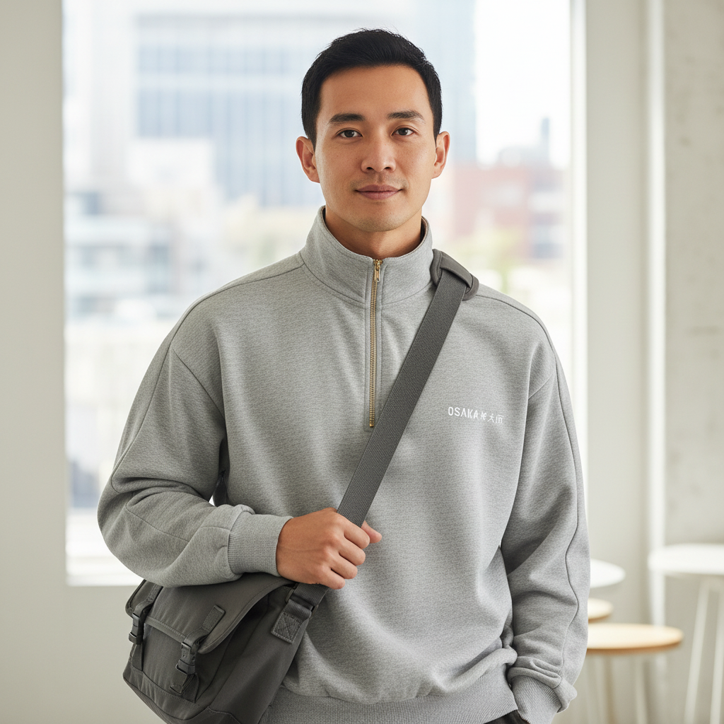 Osaka Men Half Zip Sweater | Heather Grey