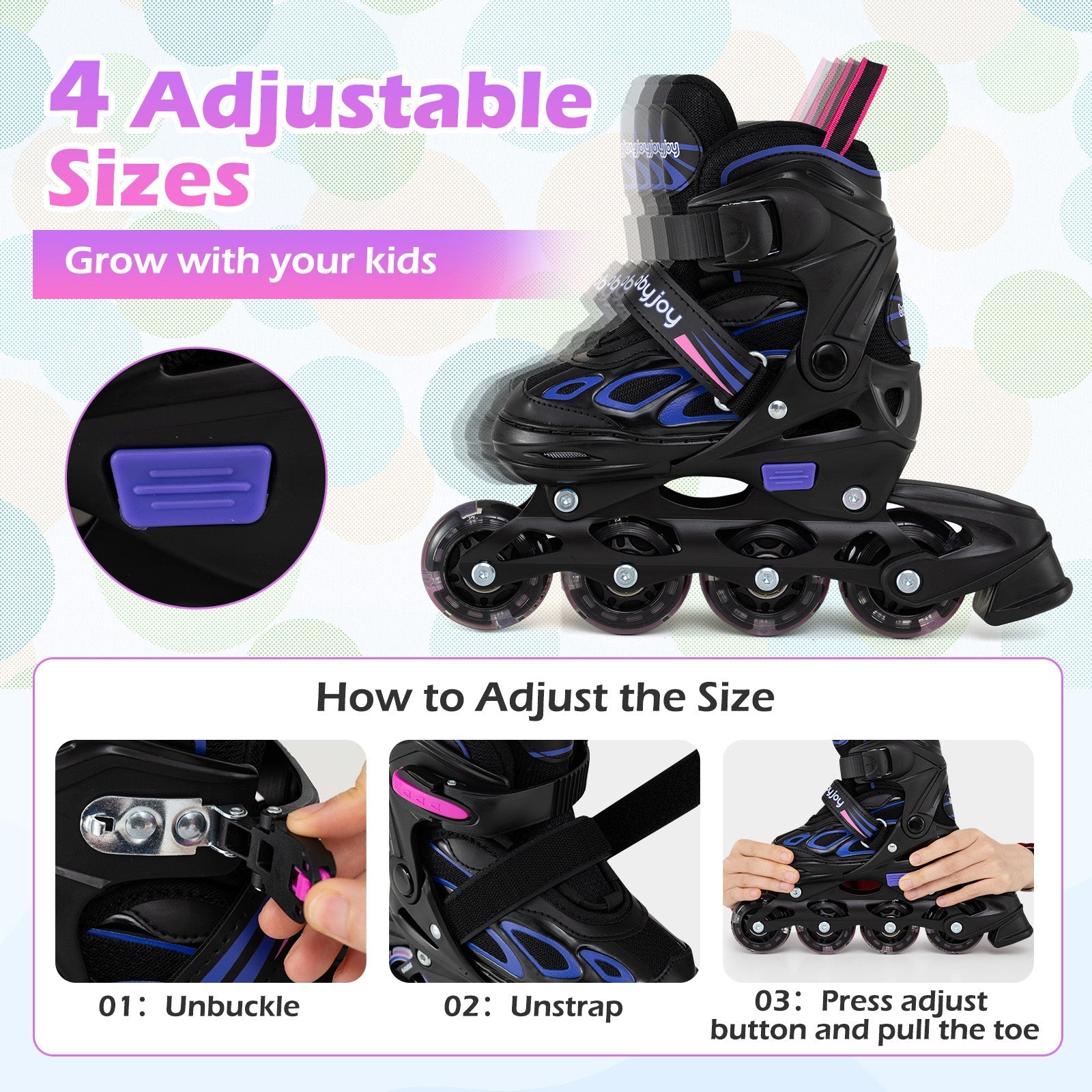 Babyjoy Adjustable Kids' (Ages 5-14) Inline Skates