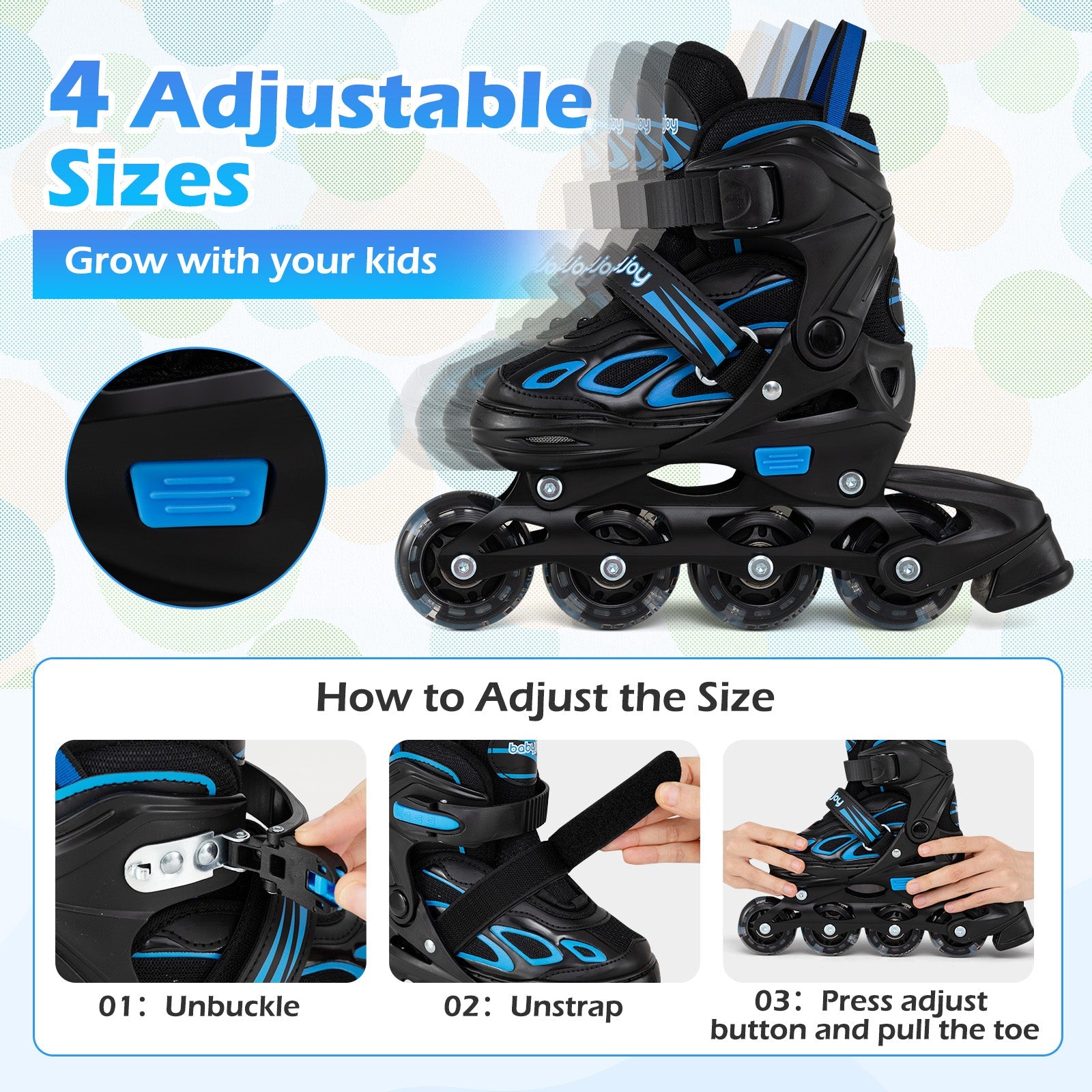 Babyjoy Adjustable Kids' (Ages 5-14) Inline Skates