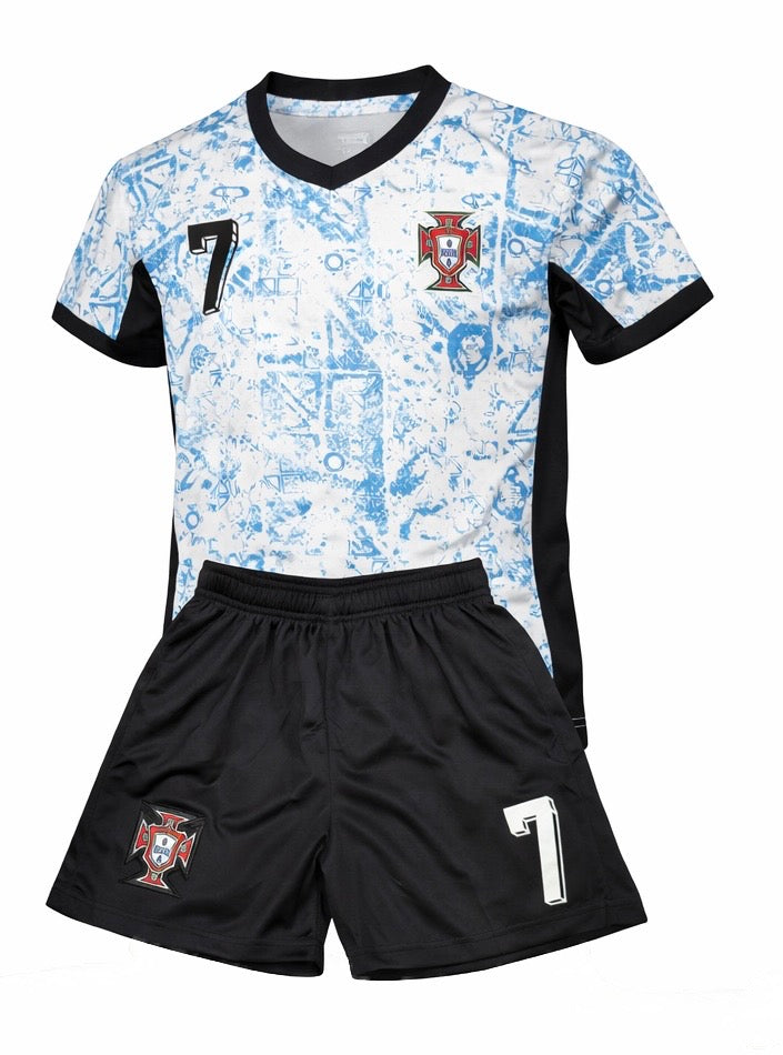 Ronaldo Portugal Away Blue Kids Soccer Jersey Kit | 2-Piece Set