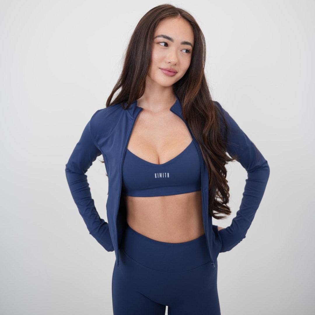 I Live in Luxury Navy Blue Sports Bra