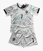 Ronaldo Portugal 2025 Away White Kids Soccer Jersey Kit | 2 Piece Set