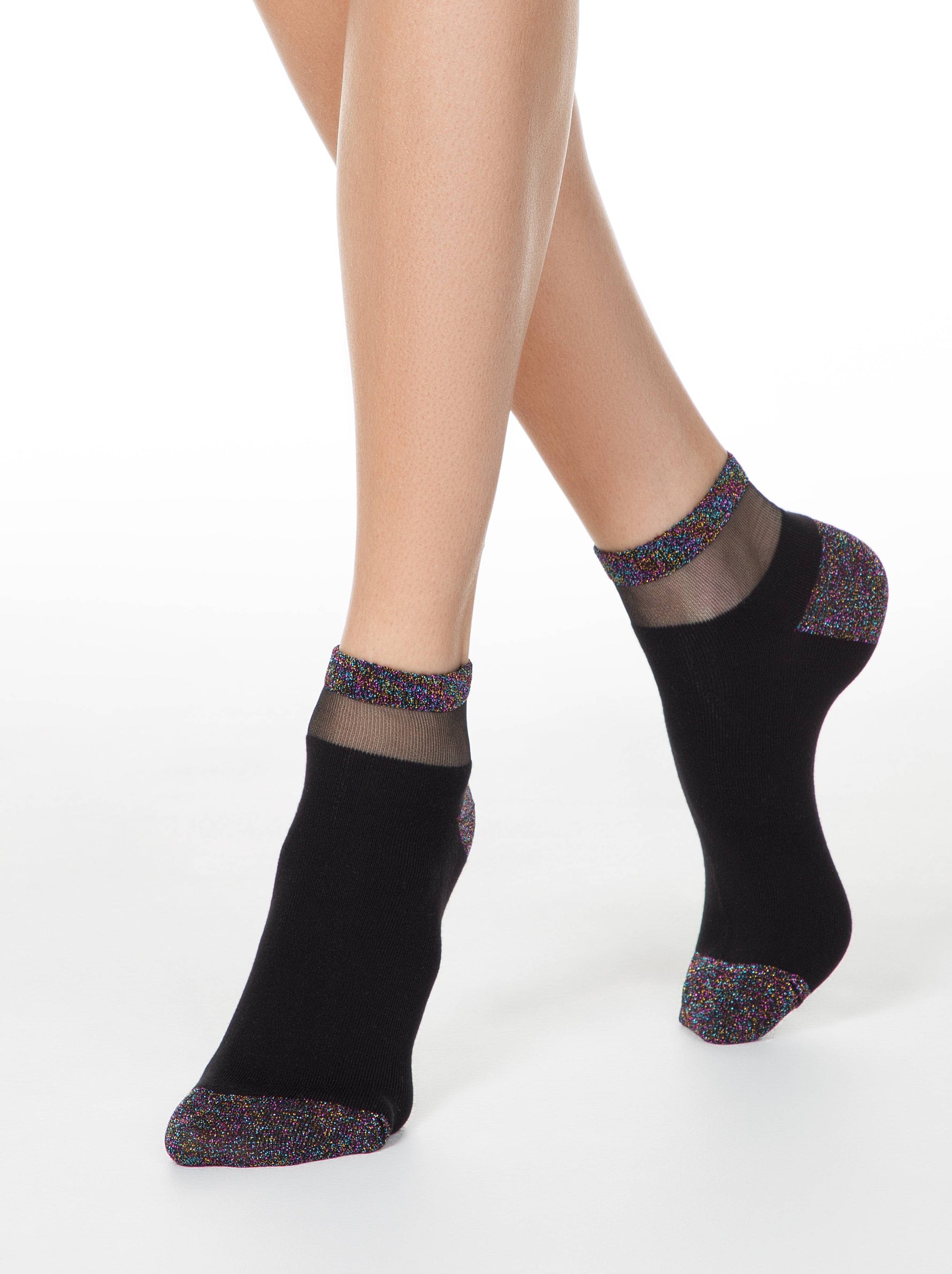 Conte Active Elegant Cotton Women's Socks with Lurex & Sheer Mesh Stripe | 20S-5SP(207)