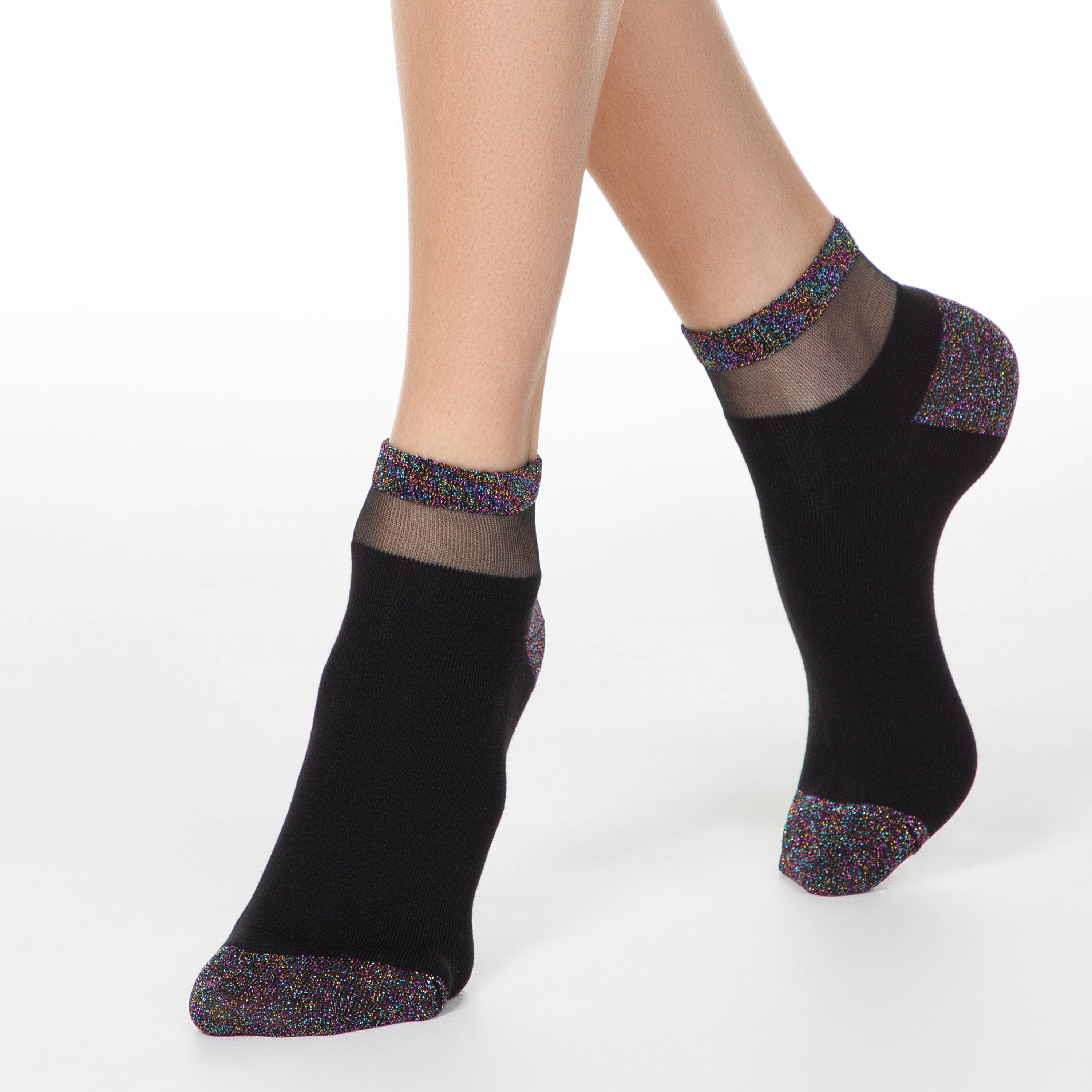 Conte Active Elegant Cotton Women's Socks with Lurex & Sheer Mesh Stripe | 20S-5SP(207)