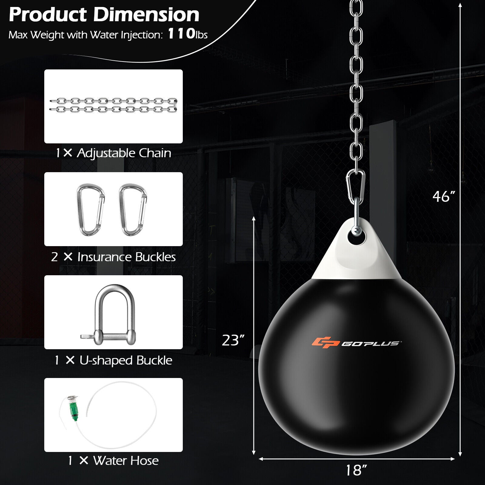 Water Heavy Punching Bag with Adjustable Metal Chain | 18" Up To 110 LBS