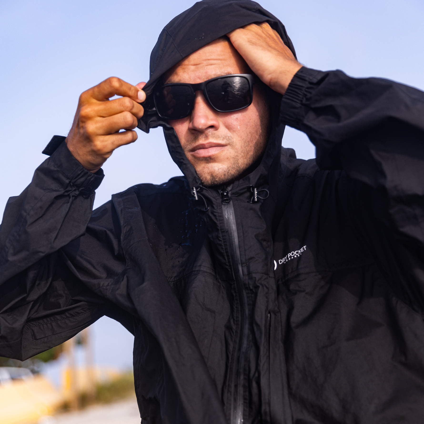 Black Fin Waterproof Rain Jacket with Waterproof Pocket