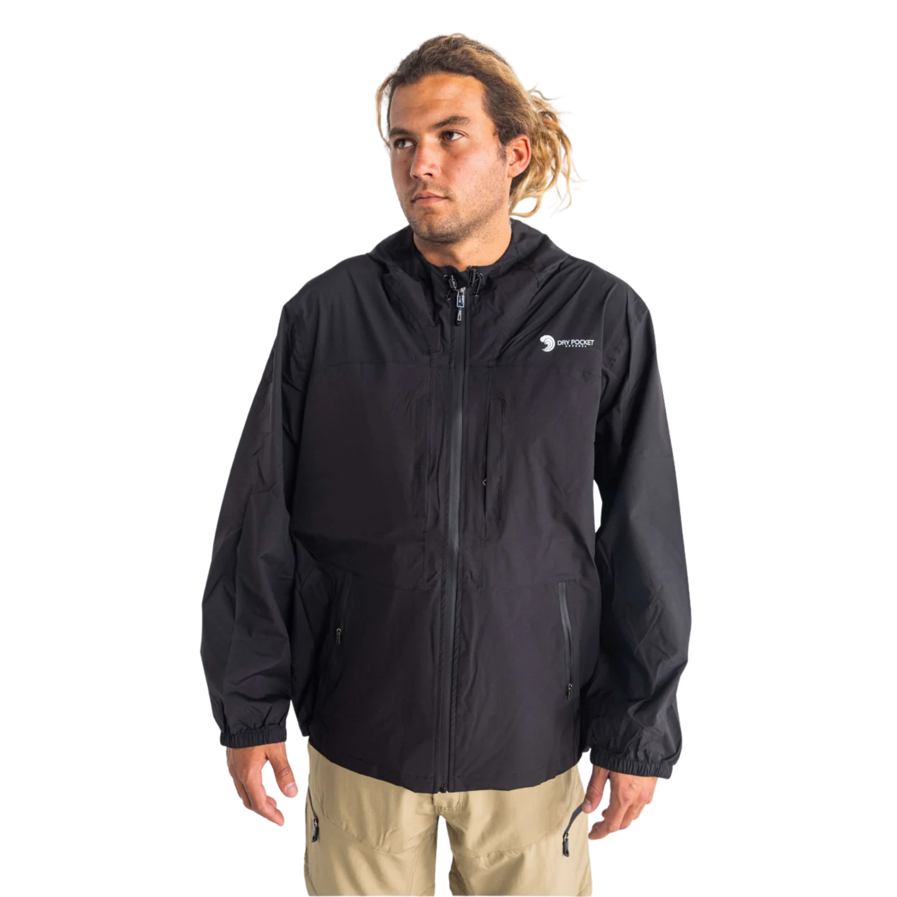 Black Fin Waterproof Rain Jacket with Waterproof Pocket