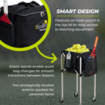 Ball Tote & Cart Portable Teaching Cart with Black Ball Tote Bag for Tennis and Pickleball Pros