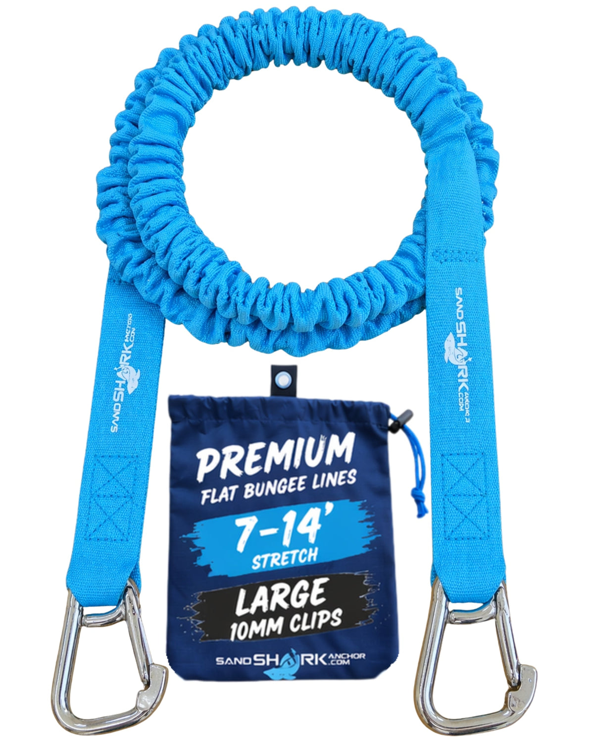 SandShark Premium Flat Bungee Line| Stretches 7-14'. Anchor and Dock Line for Boats, Jet Skis, and Pontoons.