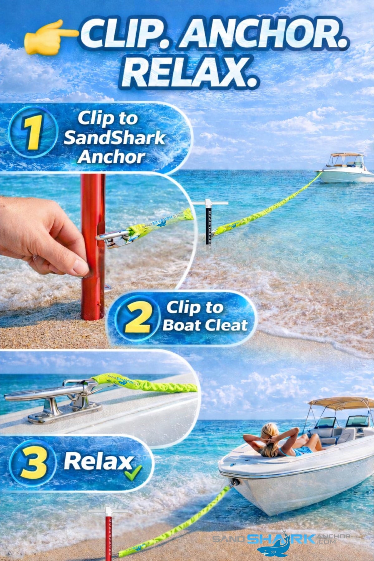 SandShark Premium Flat Bungee Line| Stretches 7-14'. Anchor and Dock Line for Boats, Jet Skis, and Pontoons.