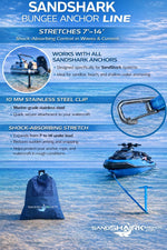 SandShark Premium Flat Bungee Line| Stretches 7-14'. Anchor and Dock Line for Boats, Jet Skis, and Pontoons.