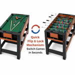 2-in-1 Full Size Foosball and Pool Combo Table with Legs | Black & Brown
