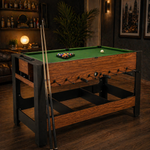 2-in-1 Full Size Foosball and Pool Combo Table with Legs | Black & Brown