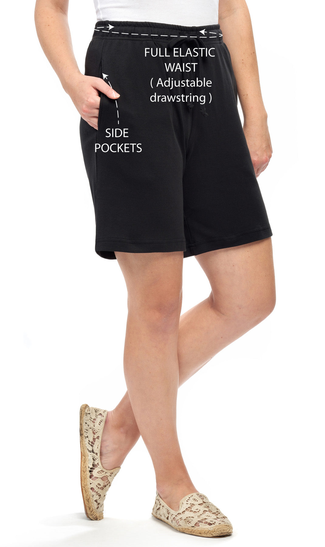 Women's Interlock Knit Cotton Shorts with Elastic Waist and Adjustable Drawstring