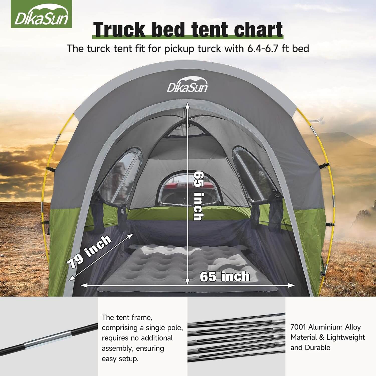 5.5-6.7ft Portable Pickup Truck Bed Tent | Green