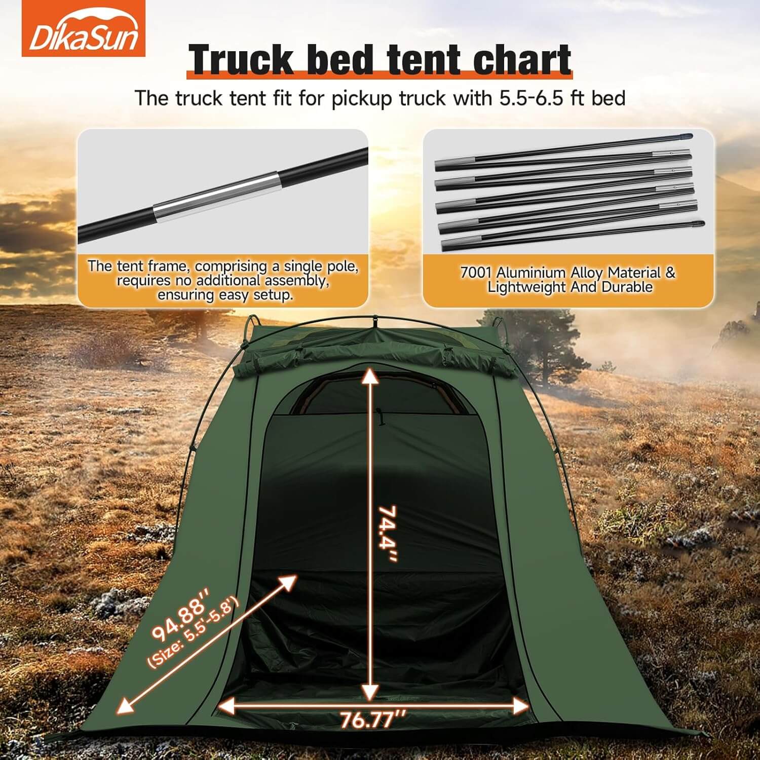 5.5-6.7ft Easy Setup Pickup Truck Bed Tent | Green