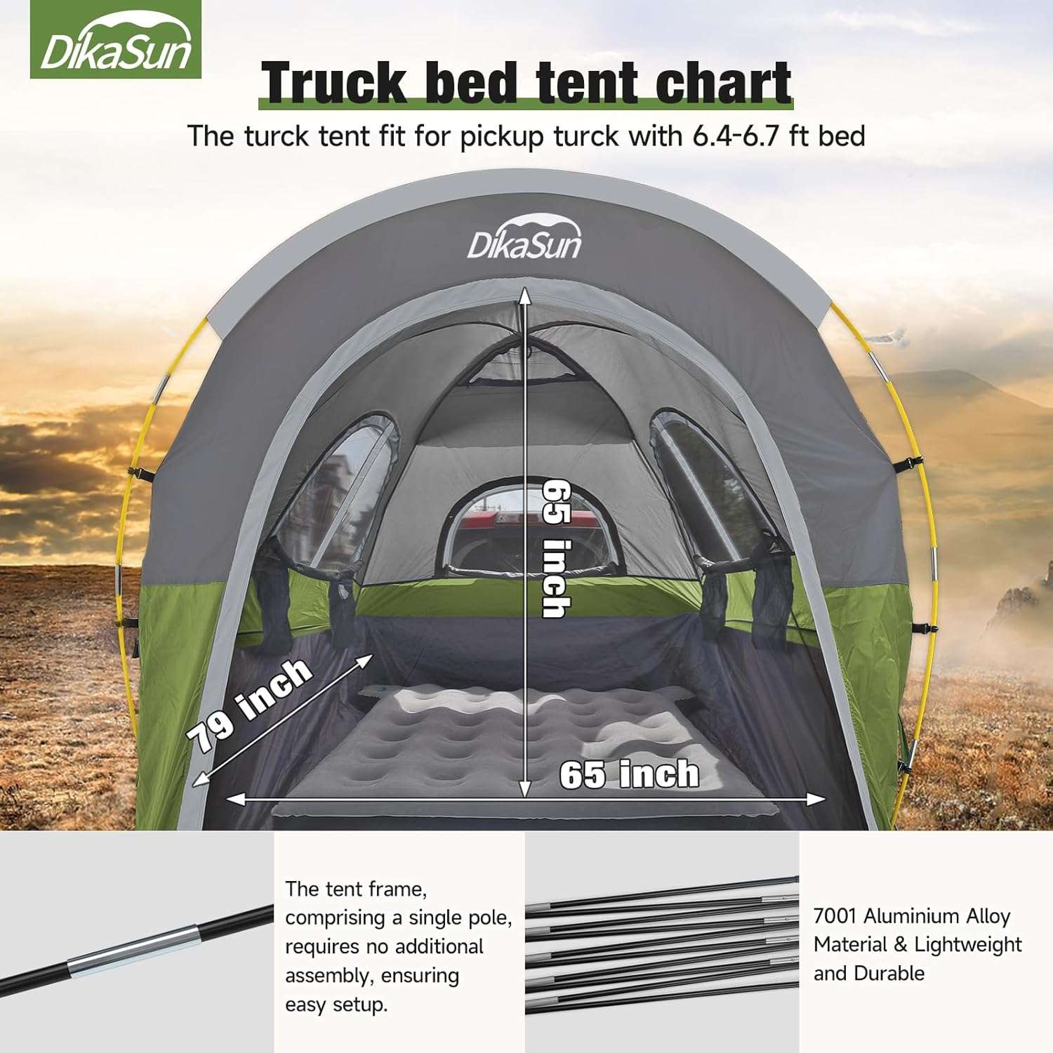5.5-6.7ft Pickup Truck Bed Tent with Awning | Green