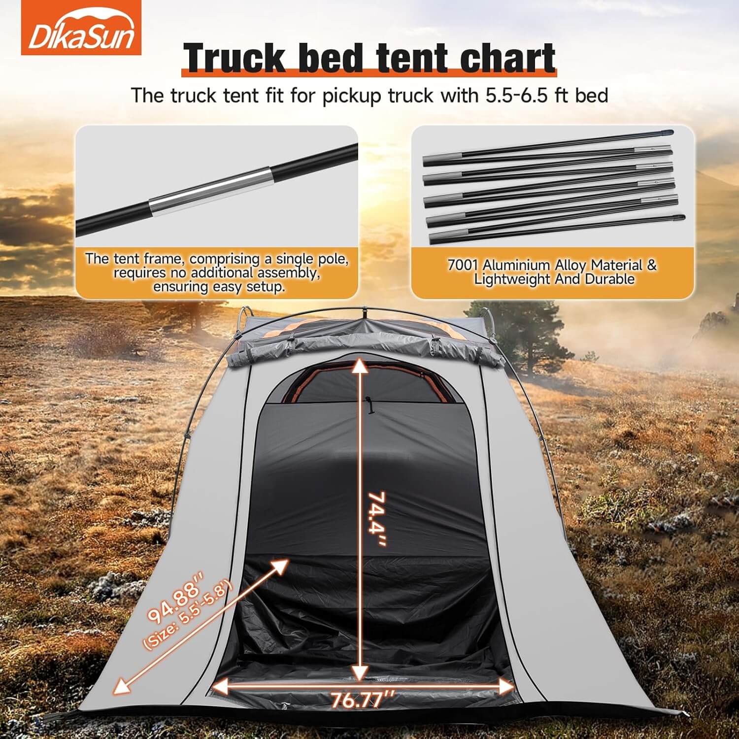 5.5-6.7ft Easy Setup Pickup Truck Bed Tent | Gray