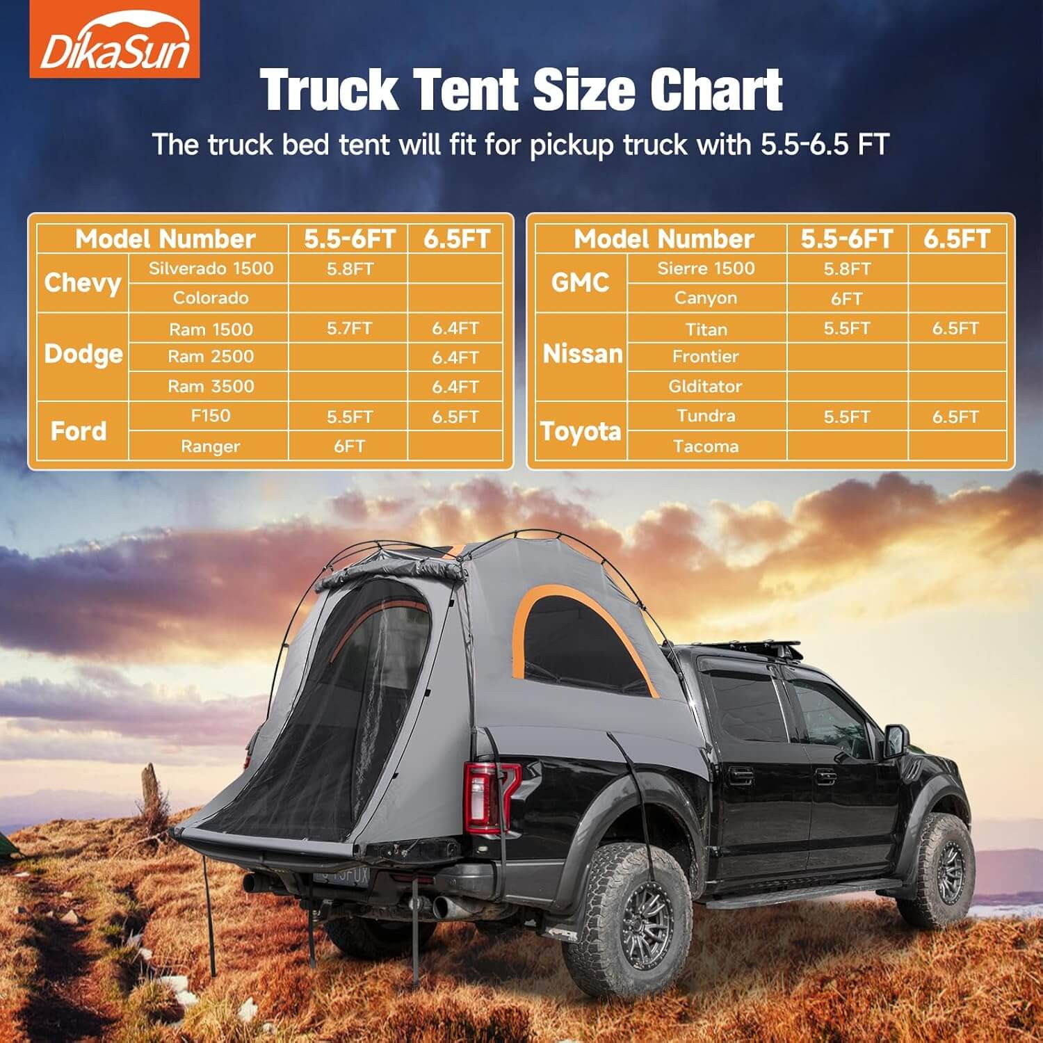 5.5-6.7ft Easy Setup Pickup Truck Bed Tent | Gray