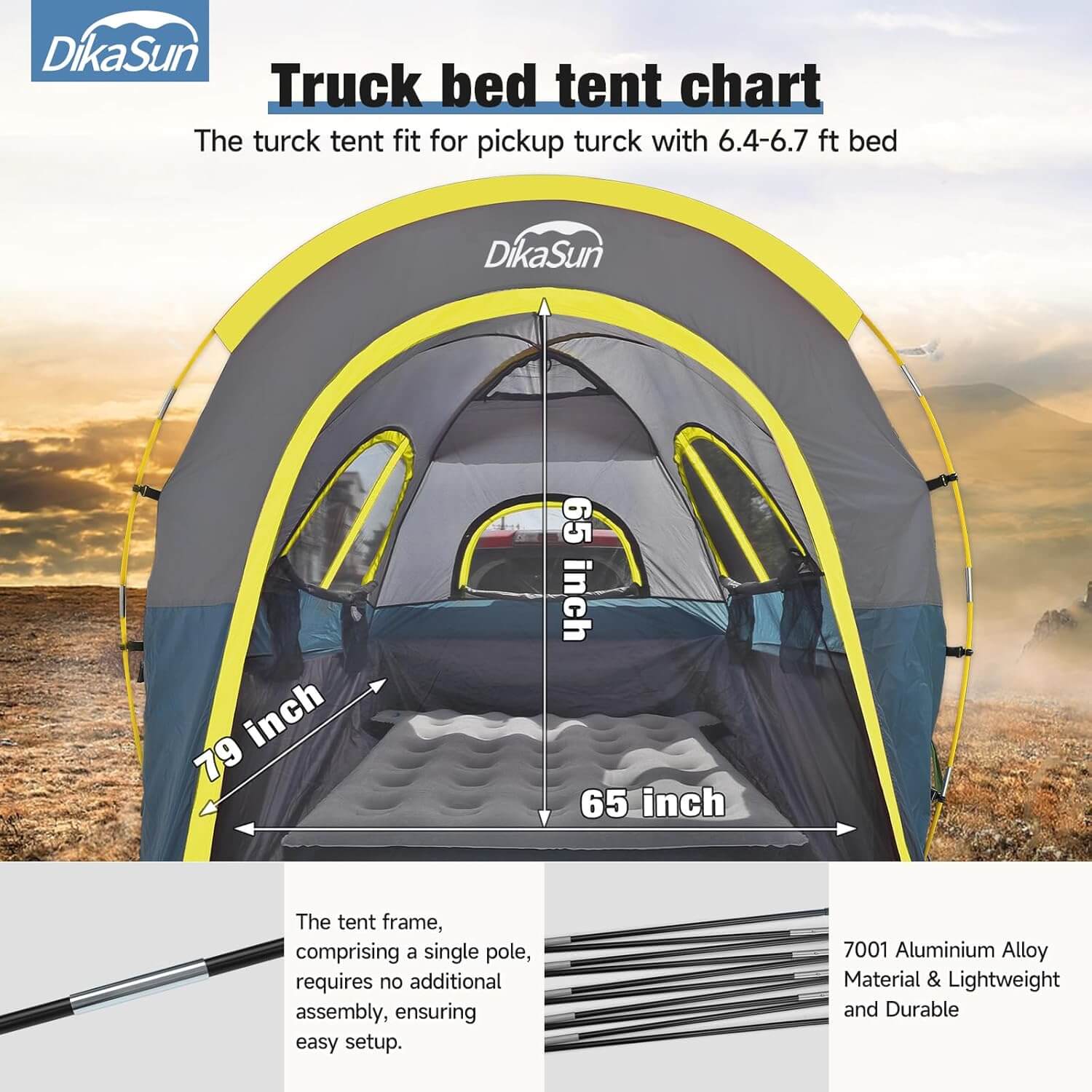 5.5-6.7ft Pickup Truck Bed Tent with Awning | Navy