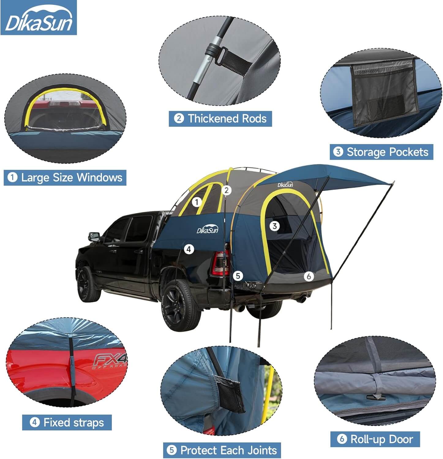 5.5-6.7ft Pickup Truck Bed Tent with Awning | Navy