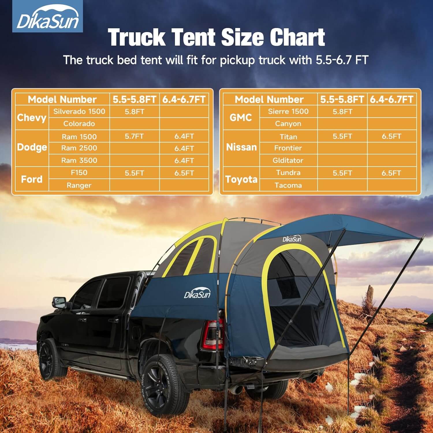 5.5-6.7ft Pickup Truck Bed Tent with Awning | Navy