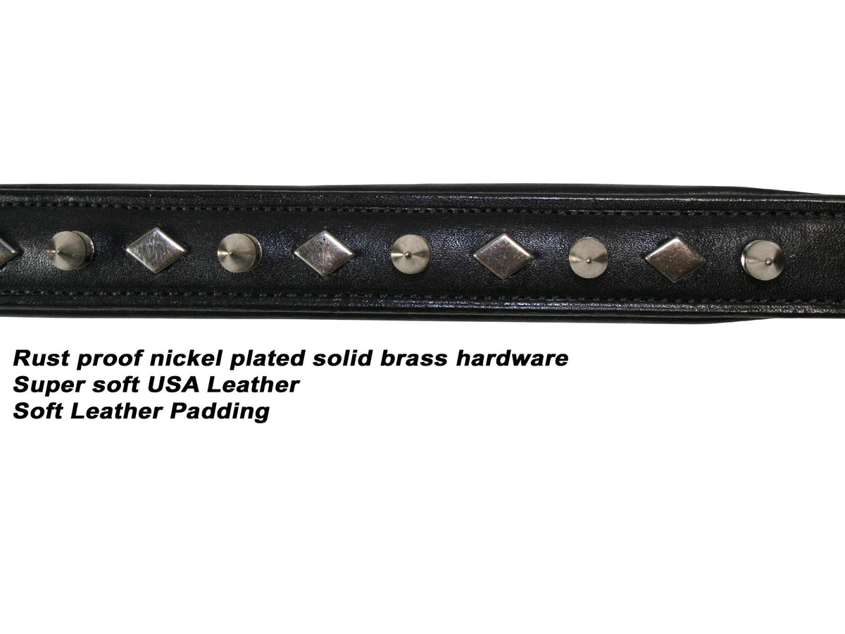 Derby Dog Designer Series USA Leather Spikes and Diamond Padded Dog Collar