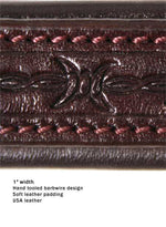 Derby Dog Designer Series Tooled USA Leather Padded Barbwire Dog Collar W1"