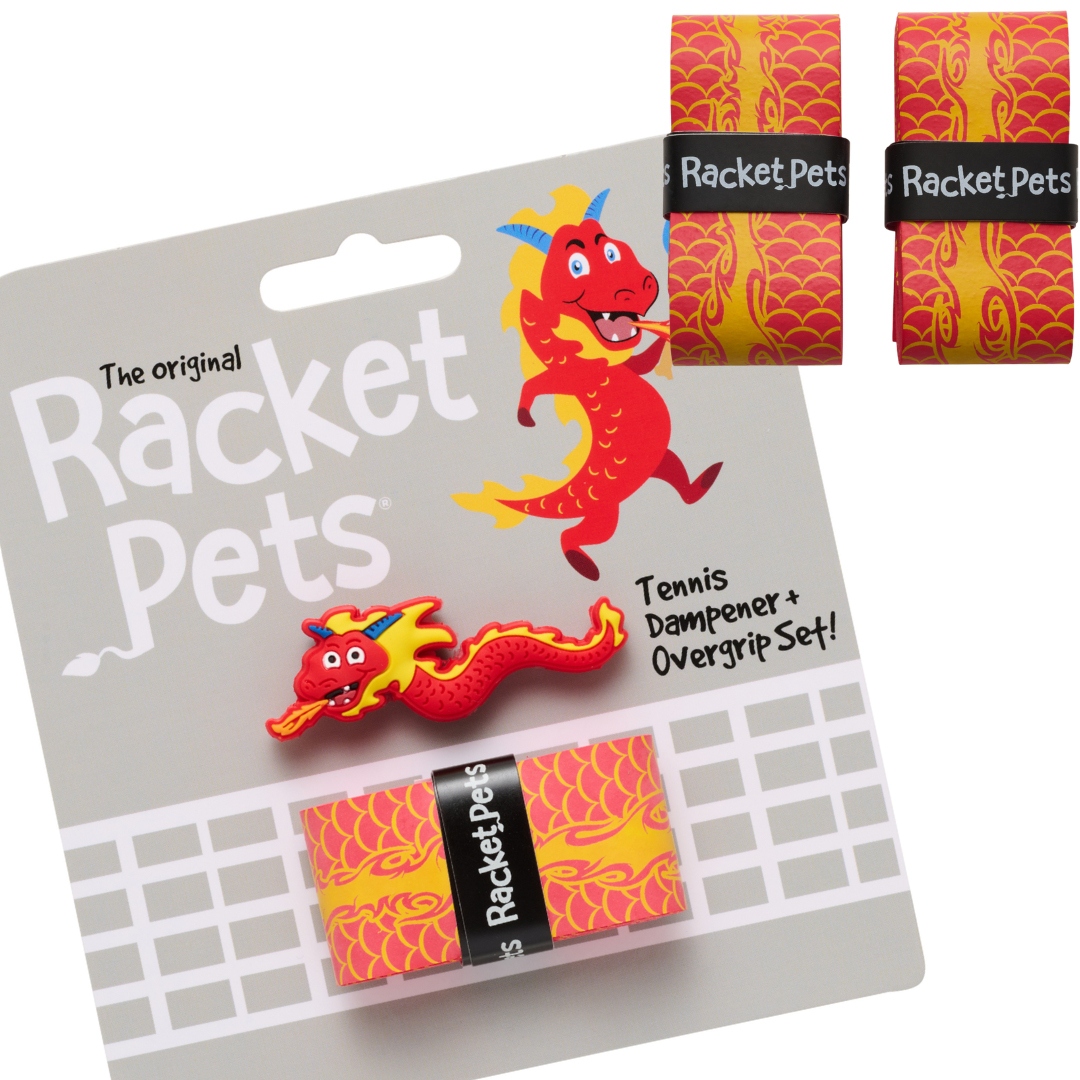 Value Pack Red Dragon Racket Pet Tennis Dampener and Overgrip Tape with Replacement Overgrip Tape