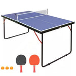 Folding 54” Blue Table Tennis Table Set with Net and Paddles