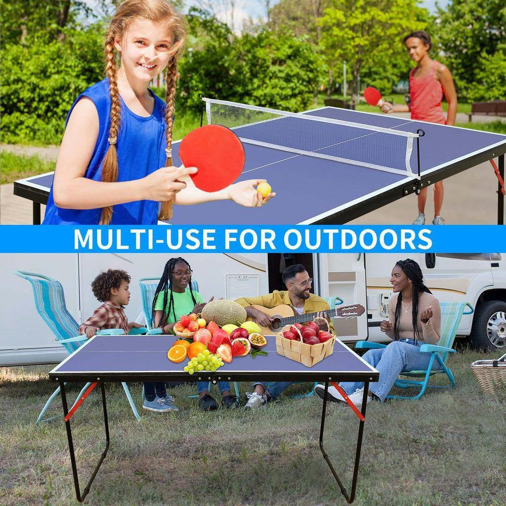 Folding 54” Blue Table Tennis Table Set with Net and Paddles