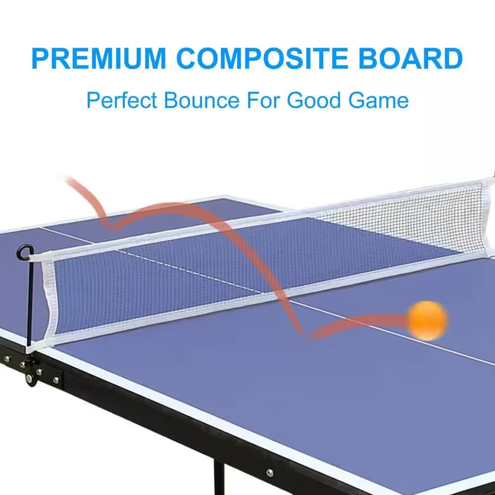 Folding 54” Blue Table Tennis Table Set with Net and Paddles