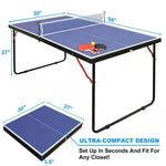 Folding 54” Blue Table Tennis Table Set with Net and Paddles