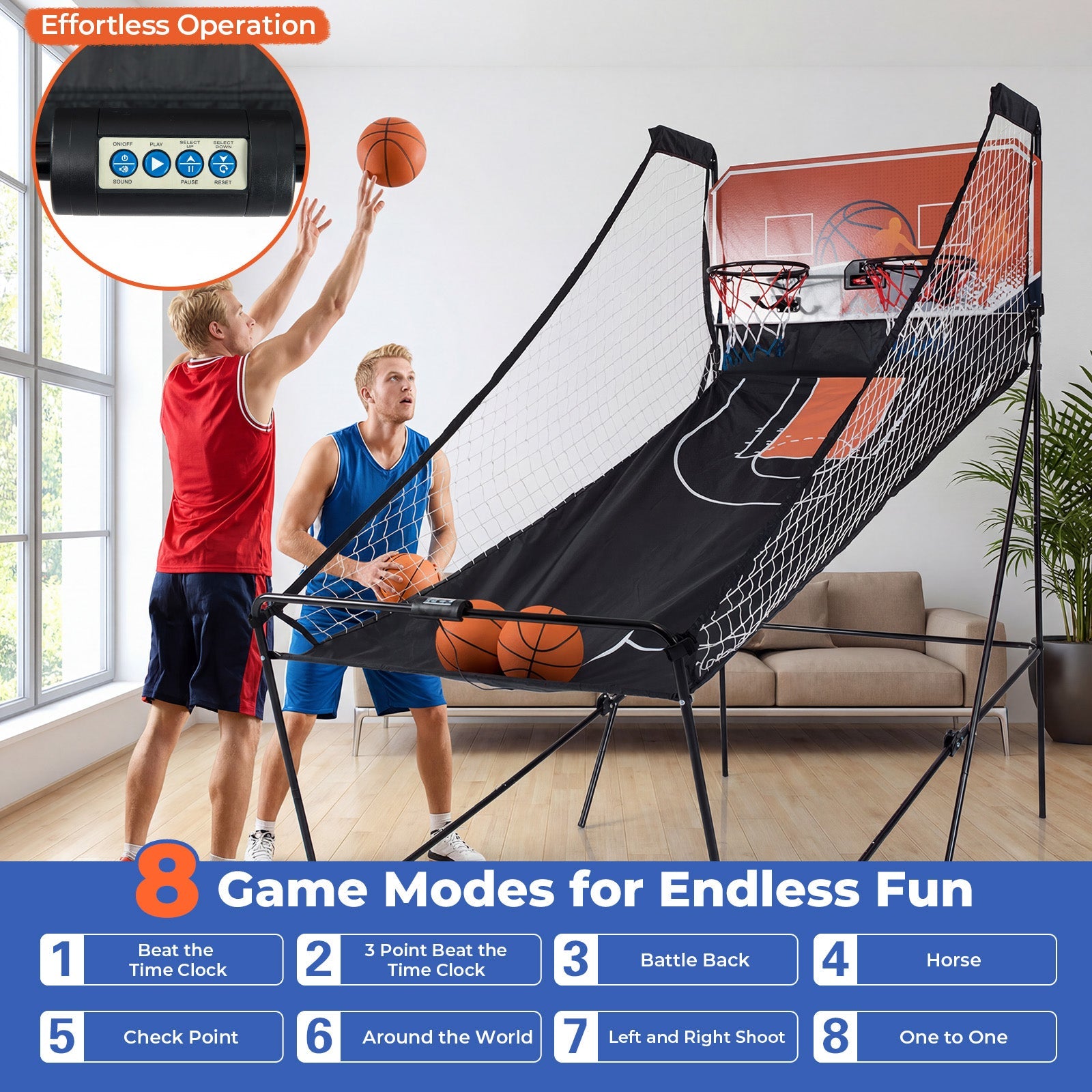Foldable Basketball Arcade Game | Hoop Machine with 8 Exciting Playing Modes