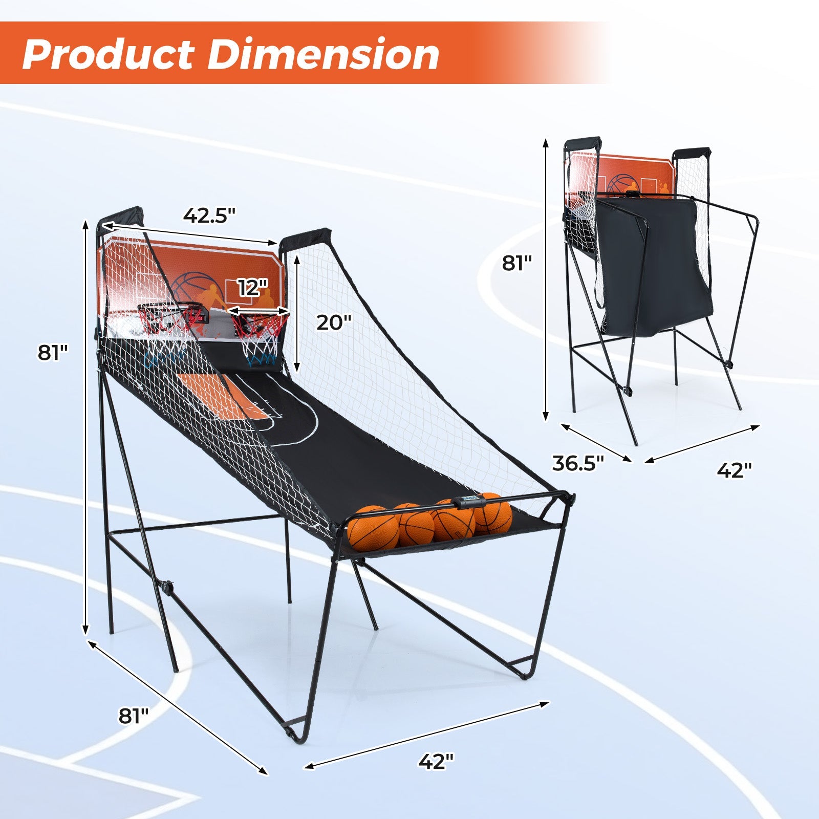 Foldable Basketball Arcade Game | Hoop Machine with 8 Exciting Playing Modes