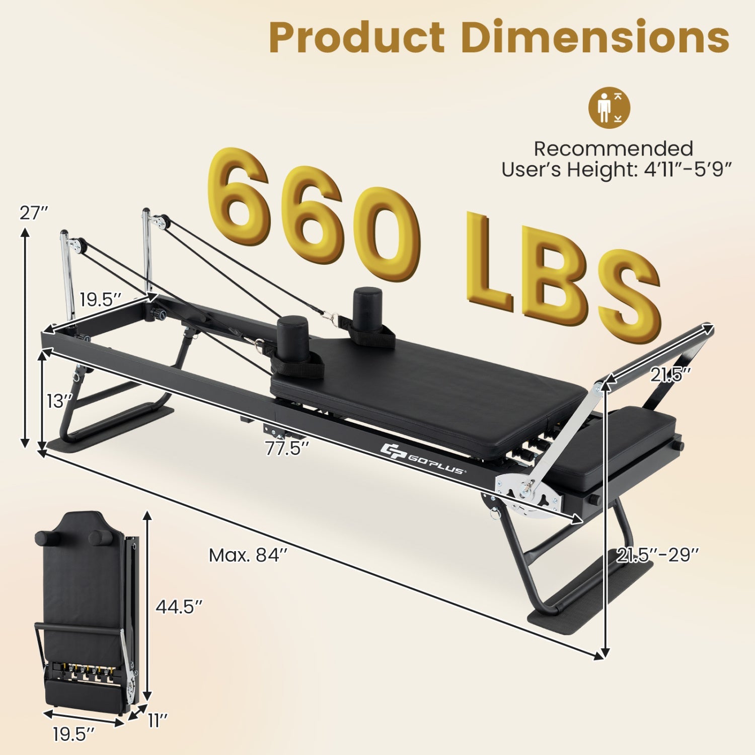 Foldable Pilates Reformer Machine for Home Gym | 660 LBS
