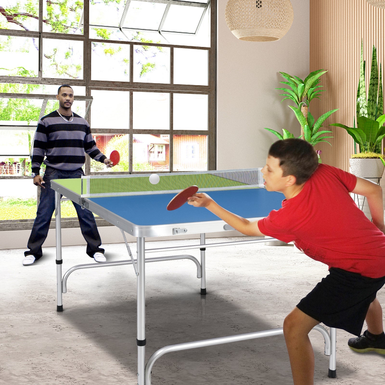 Foldable Ping Pong Mini Table Game Set with Adjustable Height | Blue & Green