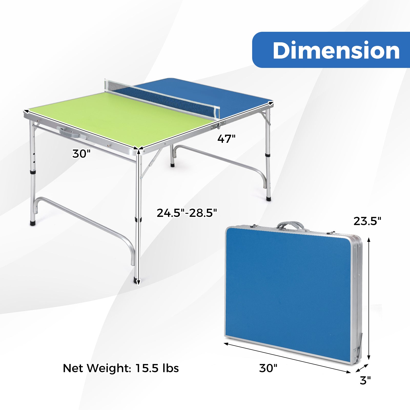 Foldable Ping Pong Mini Table Game Set with Adjustable Height | Blue & Green