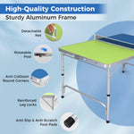 Foldable Ping Pong Mini Table Game Set with Adjustable Height | Blue & Green