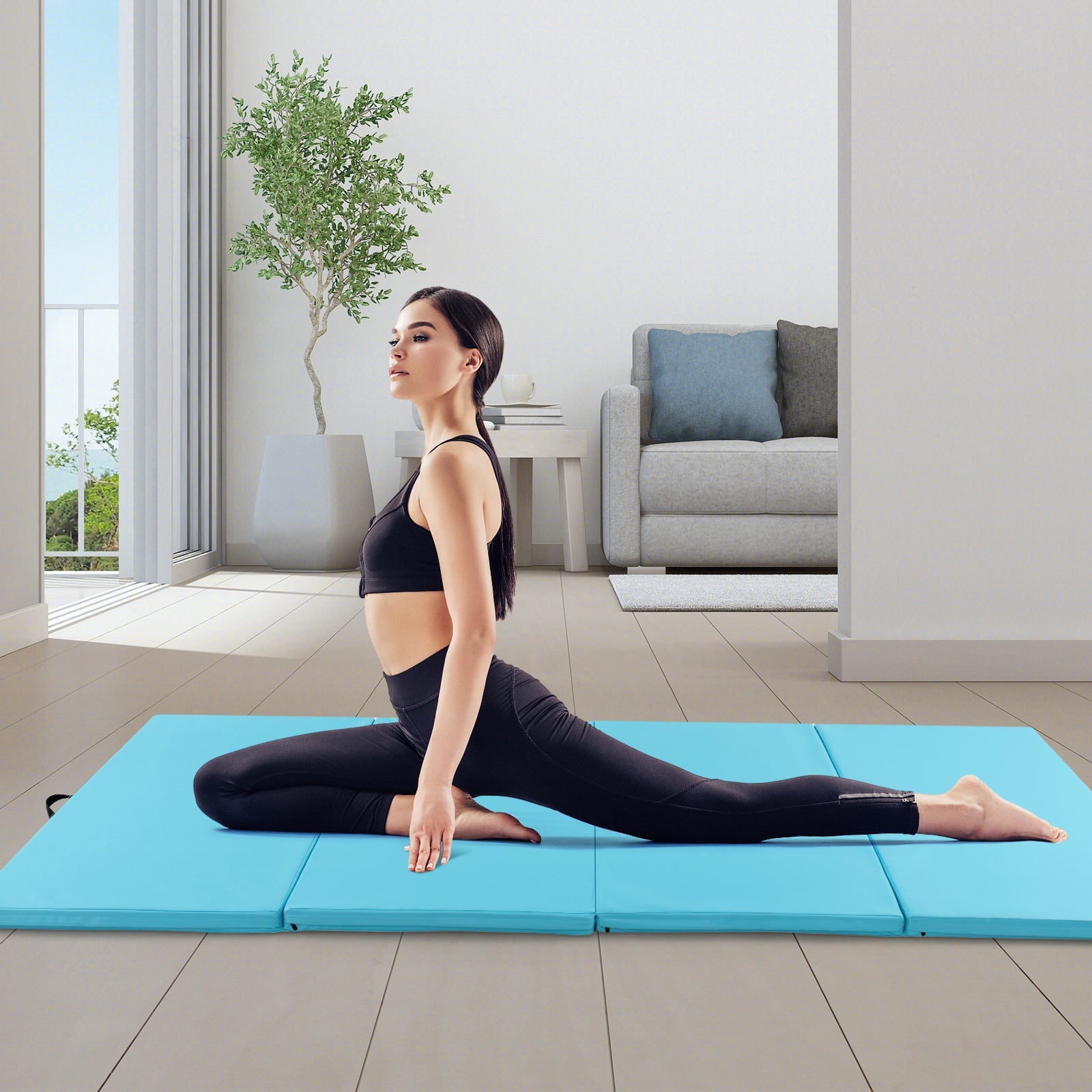 4-Panel PU Leather Folding Exercise Mat with Carrying Handles | 10' x 4' x 2"