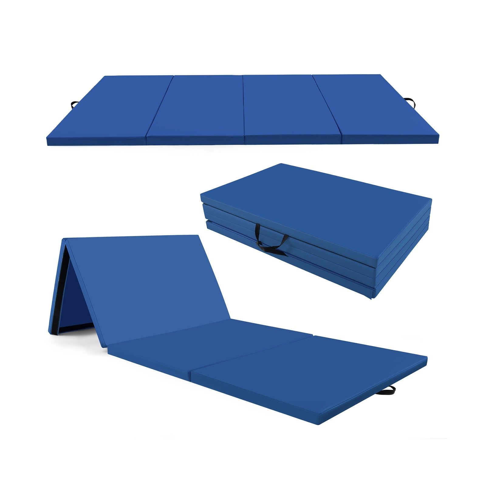 4-Panel PU Leather Folding Exercise Mat with Carrying Handles | 10' x 4' x 2"