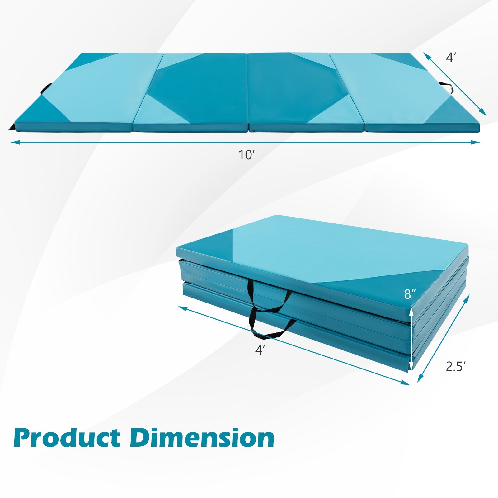 Folding Exercise Mat with Hook and Loop Fasteners | 10' x 4' x 2"