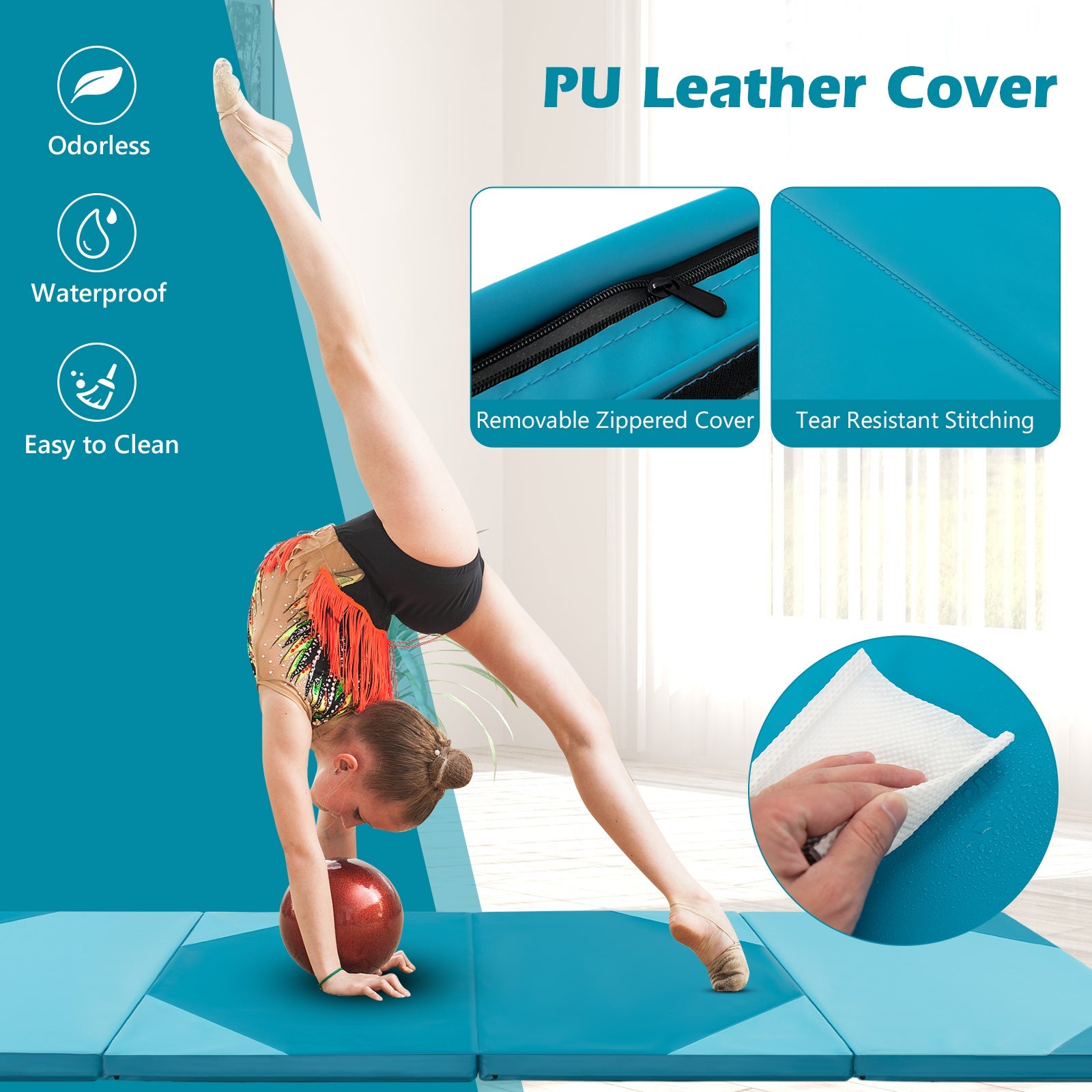 Folding Exercise Mat with Hook and Loop Fasteners | 10' x 4' x 2"
